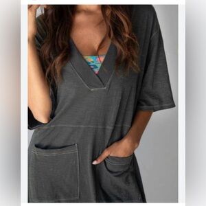 Natural Life Green Women’s Charlie V Neck Dress Relaxed Fit 100% Cotton Large